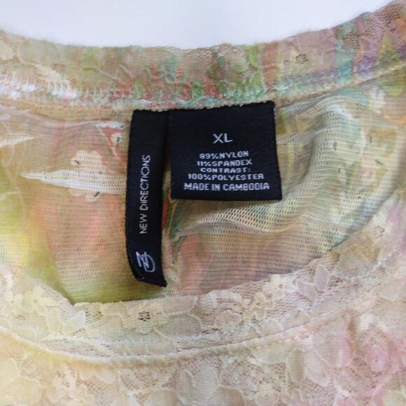 New Directions Mesh Flower Print Top Size XL - Picture 3 of 3